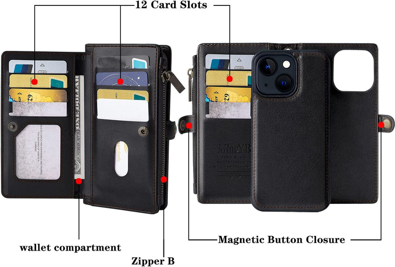 iPhone 14 Pro Max Wallet Case, Zipper Case Holder Slots Leather Cover Max - Gorilla Cases