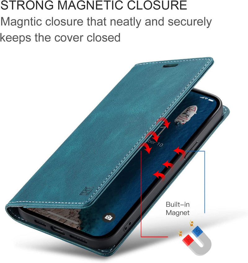 iPhone 14 Pro Max,PU Leather Folio Flip Wallet Case 6.7 inch Teal - Gorilla Cases