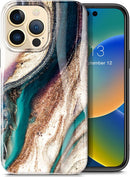 iPhone 14 Pro Military - Grade Drop Tested Marble Stylish Cases Shockproof Protective Cover Brown