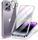 iPhone 14 Pro Newest Full - Body Bumper Case Glass Screen Protector Purple