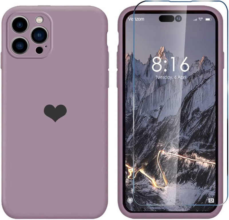 iPhone 14 Pro Silicone Soft Cases Girly Men Slim Heart Pattern Stylish Cute Cover Purple - Gorilla Cases