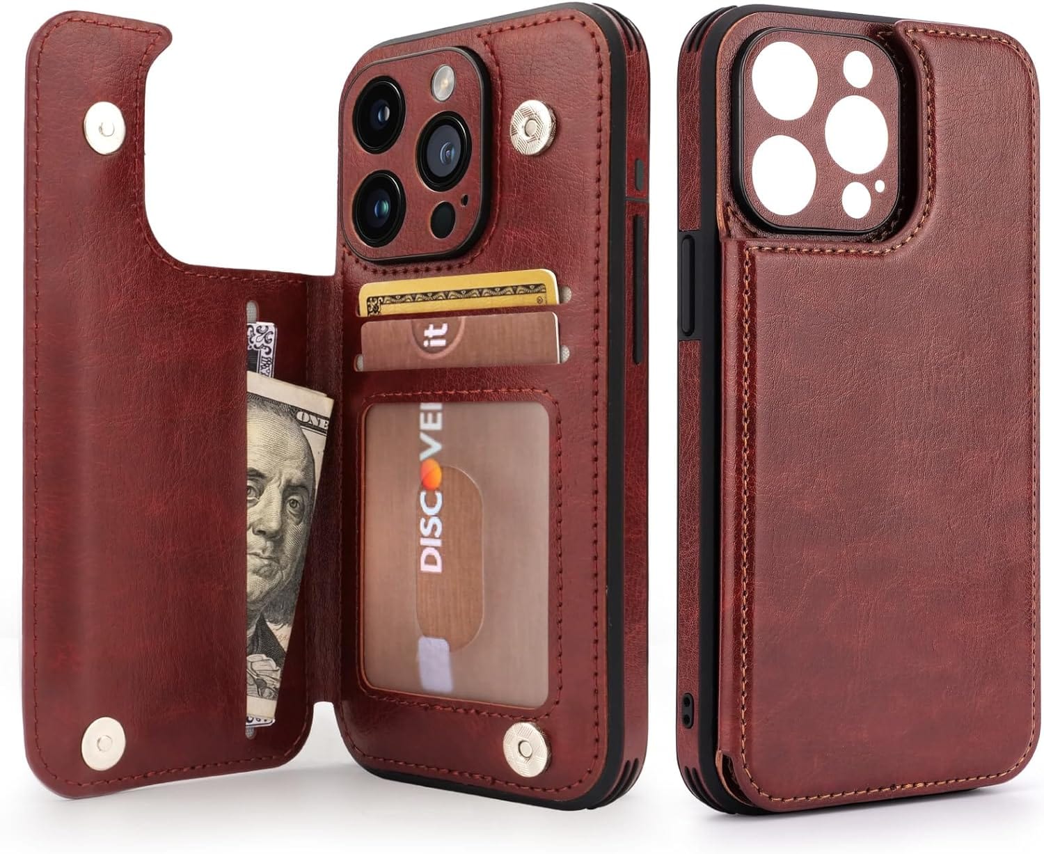 Leather Iphone 15 Case With Card Holder