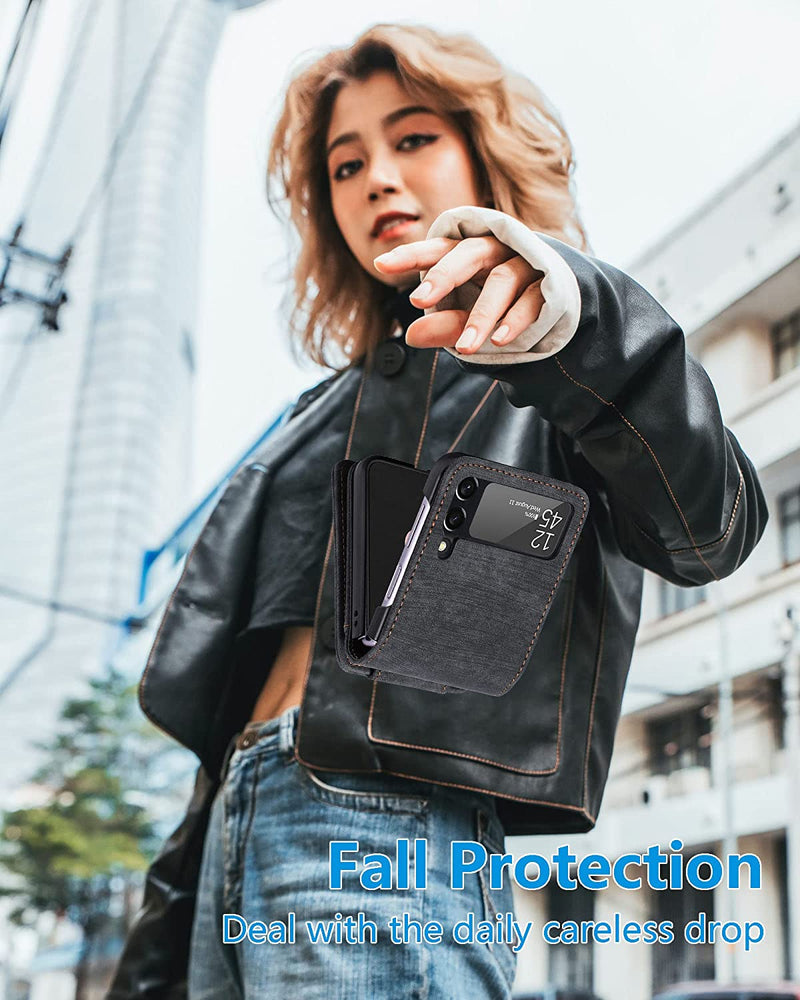 Linyune Galaxy Z Flip 4 Wallet Case Card Holder Flip Phone Cover (Black) - Gorilla Cases