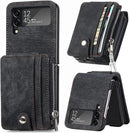 Linyune Galaxy Z Flip 4 Wallet Case Card Holder Flip Phone Cover (Black)