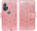 Moto Edge Plus Wallet Case Tempered Glass Screen Protector Rose Gold