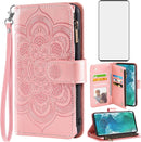 Moto Edge Plus Wallet Case Tempered Glass Screen Protector Rose Gold