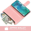 Moto Edge Plus Wallet Case Tempered Glass Screen Protector Rose Gold