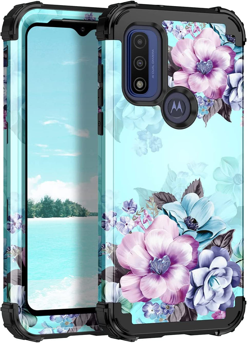 Moto G Power Case, Floral Three Layer Heavy Duty Sturdy Full Body Protective Cover Case - Gorilla Cases