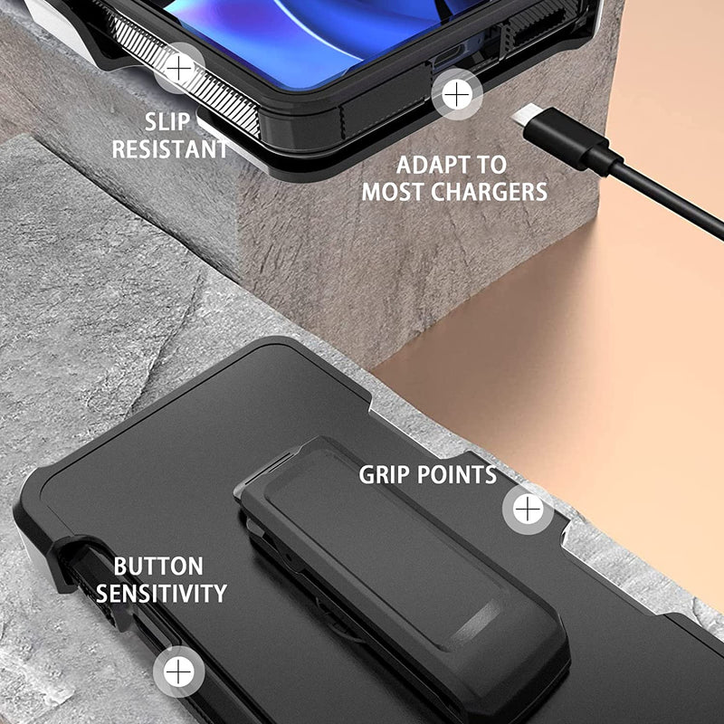 Motorola Edge Plus Heavy Shockproof Shell Combo Protective Cell Phone Cover Swivel (Black) - Gorilla Cases