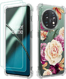 Oneplus 11 5G Case Women Girls Flower Floral 2pcs Screen Protector Phone Cover