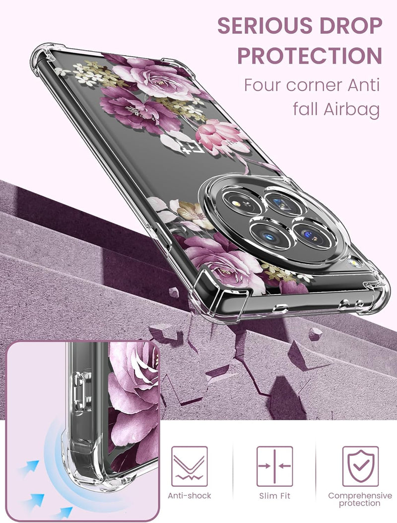OnePlus 12 Crystal Clear Flower Pattern Slim Flexible TPU Case - Gorilla Cases