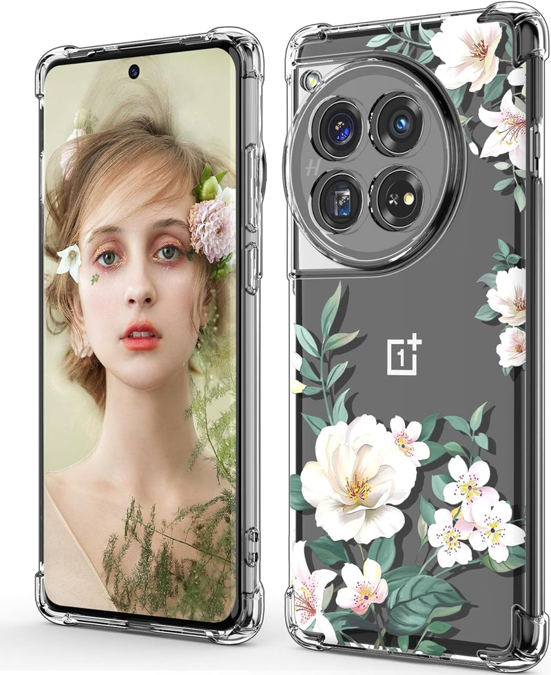 OnePlus 12 Crystal Clear Flower Pattern Slim Flexible TPU Case - Gorilla Cases