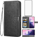 OnePlus 7 Pro Wallet Case Tempered Glass Screen Protector Flip Cover Blue