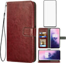 OnePlus 7 Pro Wallet Case Tempered Glass Screen Protector Flip Cover Blue