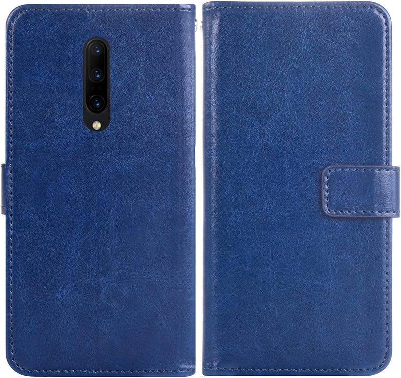 OnePlus 7 Pro Wallet Case Tempered Glass Screen Protector Flip Cover Blue - Gorilla Cases
