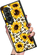 Samsung Galaxy Fold 4 Case, Flower Sunflower Leopard Design Cute Phone Cover