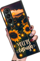 Samsung Galaxy Fold 4 Case, Flower Sunflower Leopard Design Cute Phone Cover