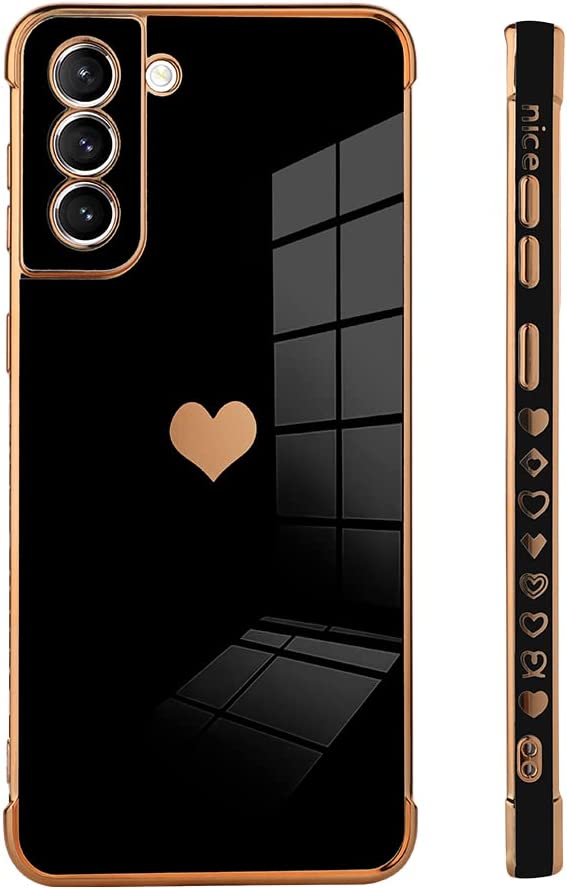 Samsung Galaxy S21 Case Love Heart Plating Electroplate Luxury Elegant Case - Black - Gorilla Cases