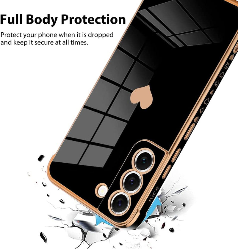 Samsung Galaxy S21 Case Love Heart Plating Electroplate Luxury Elegant Case - Black - Gorilla Cases