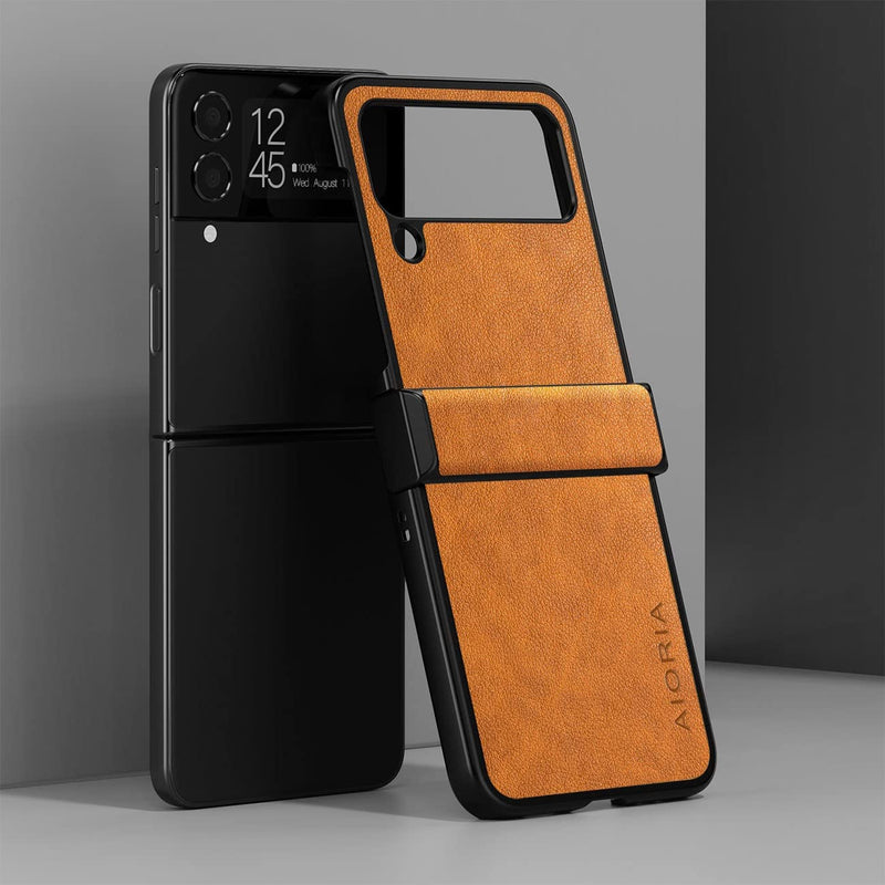 Samsung Galaxy Z Flip 4 Case, Premium Leather Phone Cover Retro (Orange) - Gorilla Cases