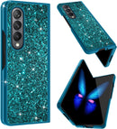 Samsung Galaxy Z Fold 4 Case Bling Glitter Cute Caser Girls Women - Blue