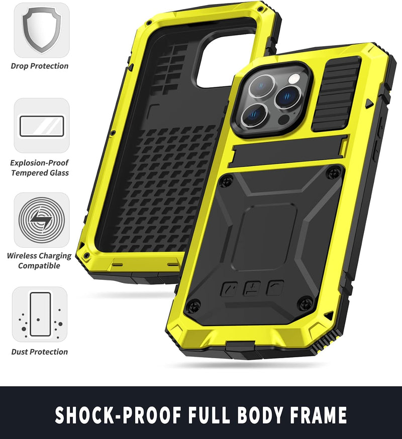 Simicoo iPhone 14 Plus Metal Case Screen Protector Camera Protector Dustproof Case Yellow - Gorilla Cases