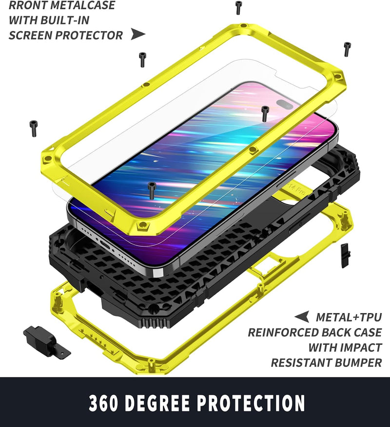 Simicoo iPhone 14 Plus Metal Case Screen Protector Camera Protector Dustproof Case Yellow - Gorilla Cases