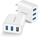 Wall Charger, Amoner Upgraded 2Pack 15W 3 - Port USB Plug Cube Portable