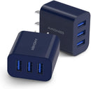 Wall Charger, Amoner Upgraded 2Pack 15W 3 - Port USB Plug Cube Portable