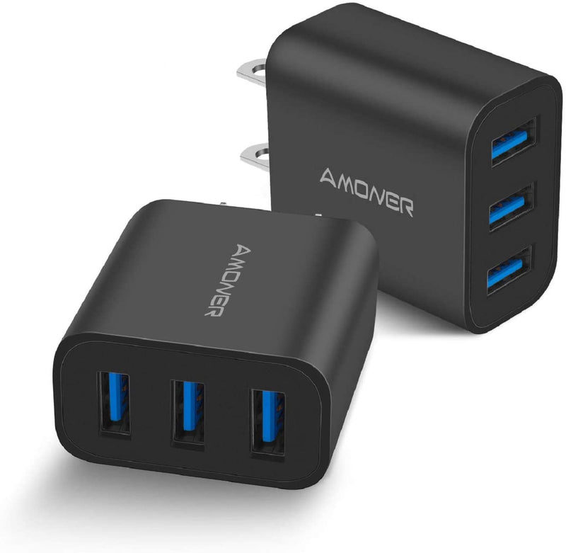 Wall Charger, Amoner Upgraded 2Pack 15W 3-Port USB Plug Cube Portable - Gorilla Cases