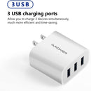 Wall Charger, Amoner Upgraded 2Pack 15W 3 - Port USB Plug Cube Portable